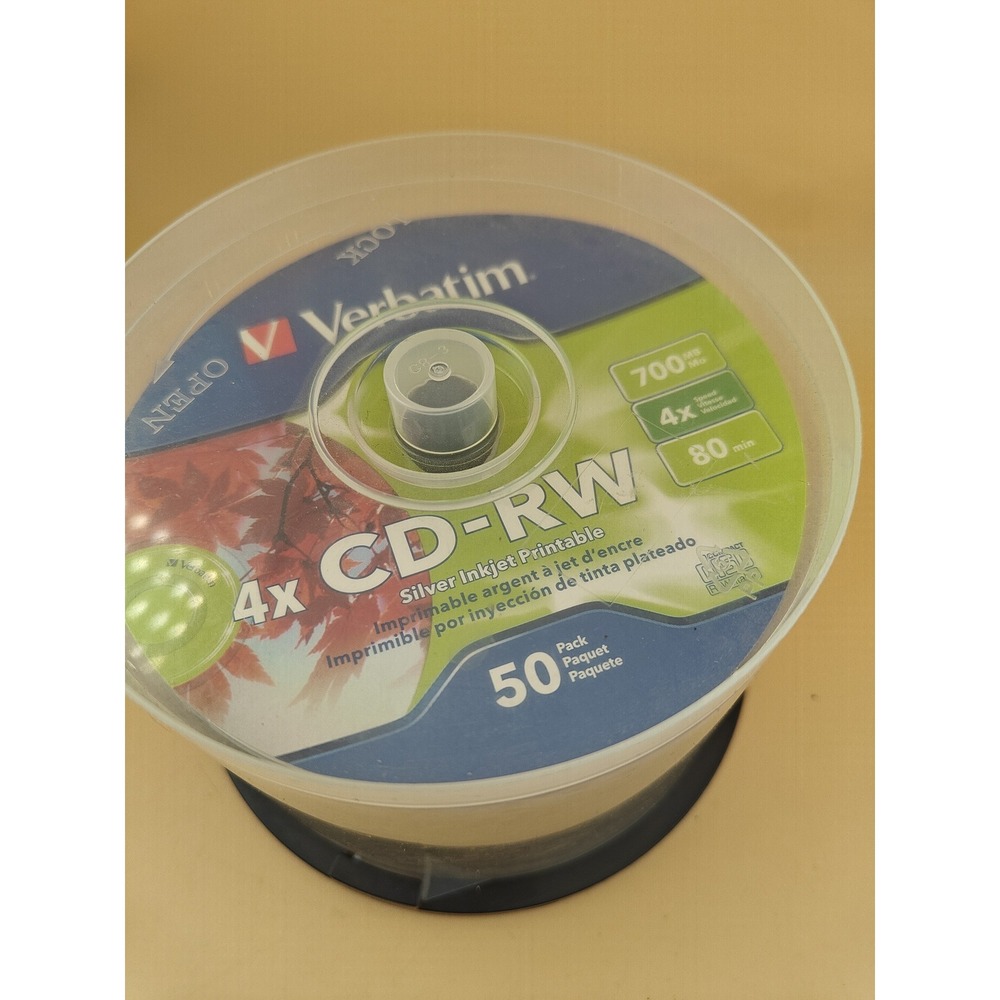 Verbatim CD-RW 700MB 80min Printable Discs 4x Speed Spindle 50 pack